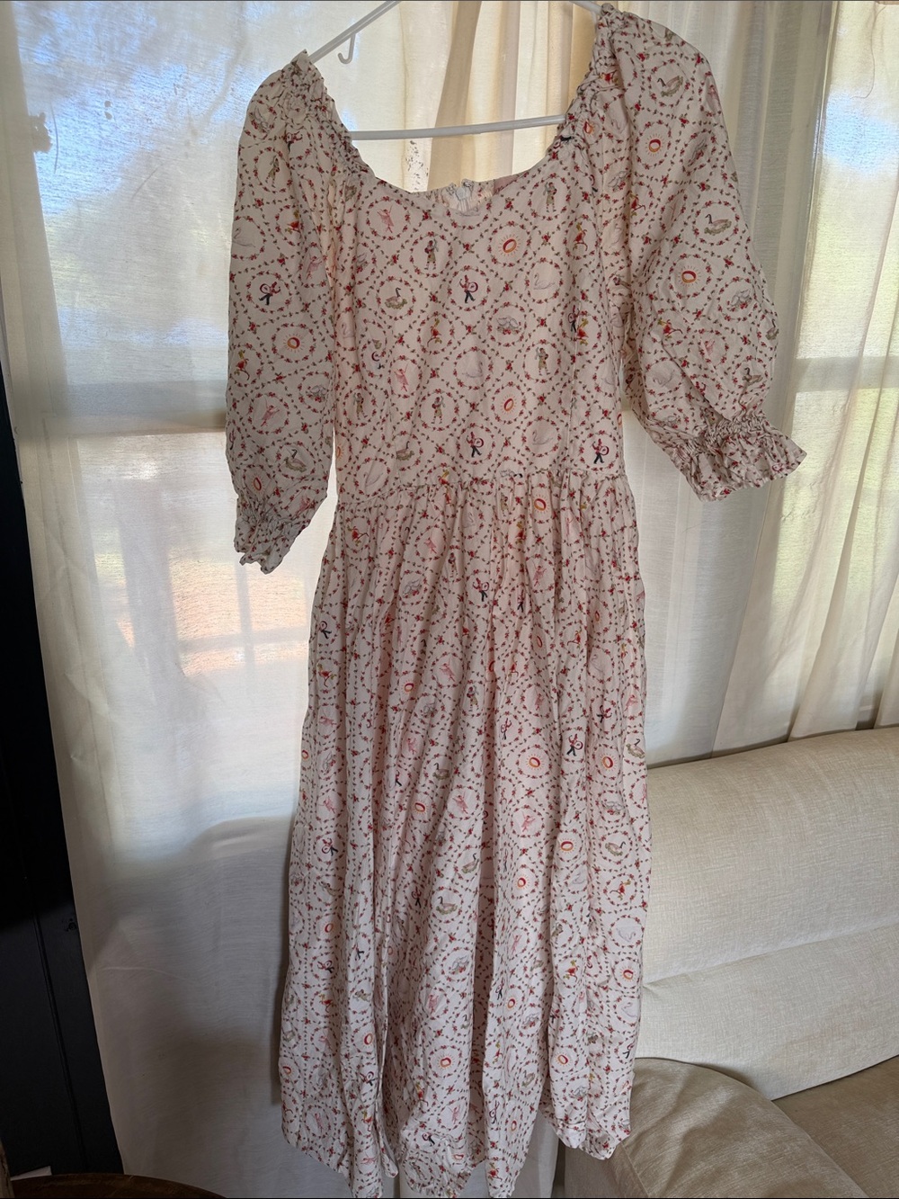 Ivy City Co Cream Maxi Dress with 12 days of Christmas Print
